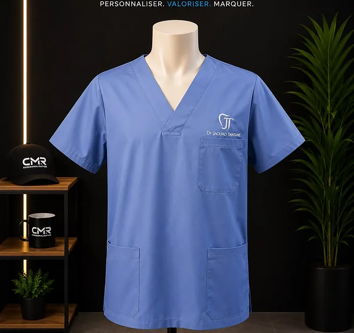 Blouse médicale bleue brodée pour les équipements de travail
